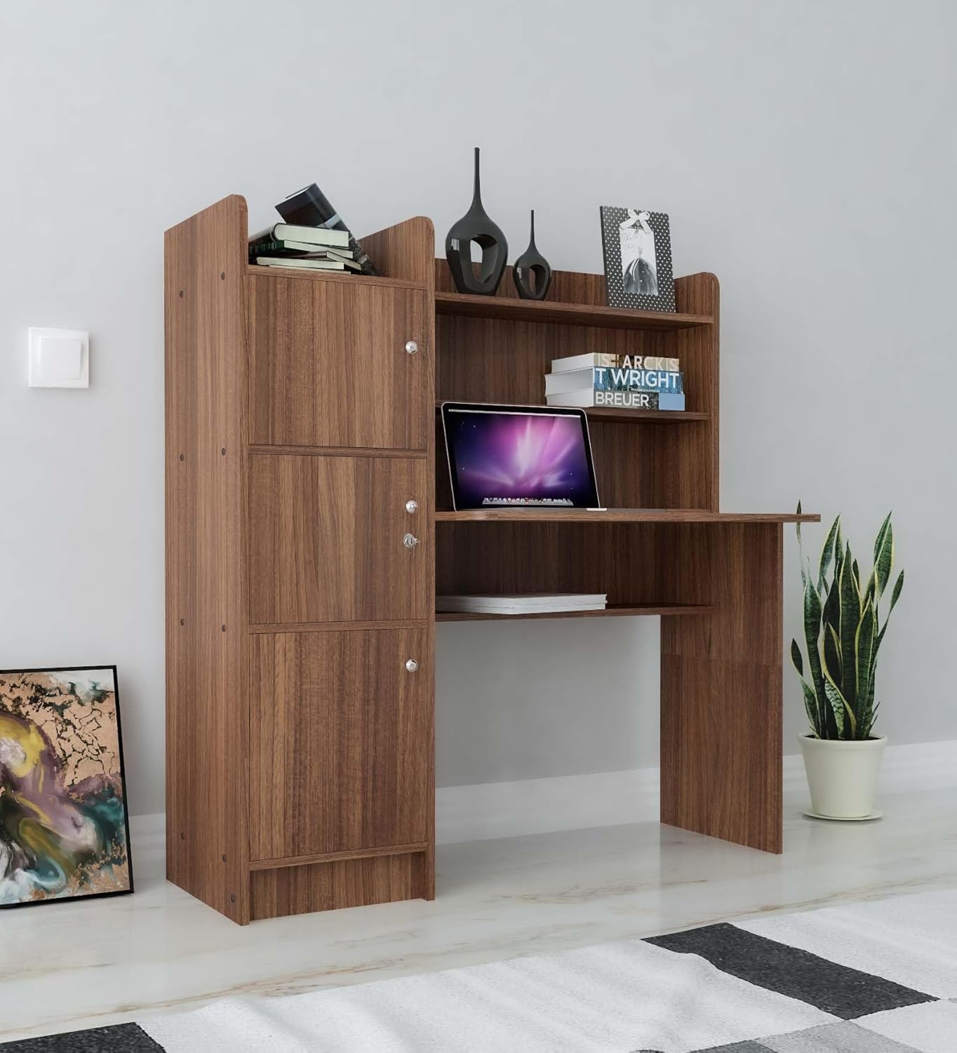 3 Door Engineered Wood Office Table | Multi-Purpose Study Table