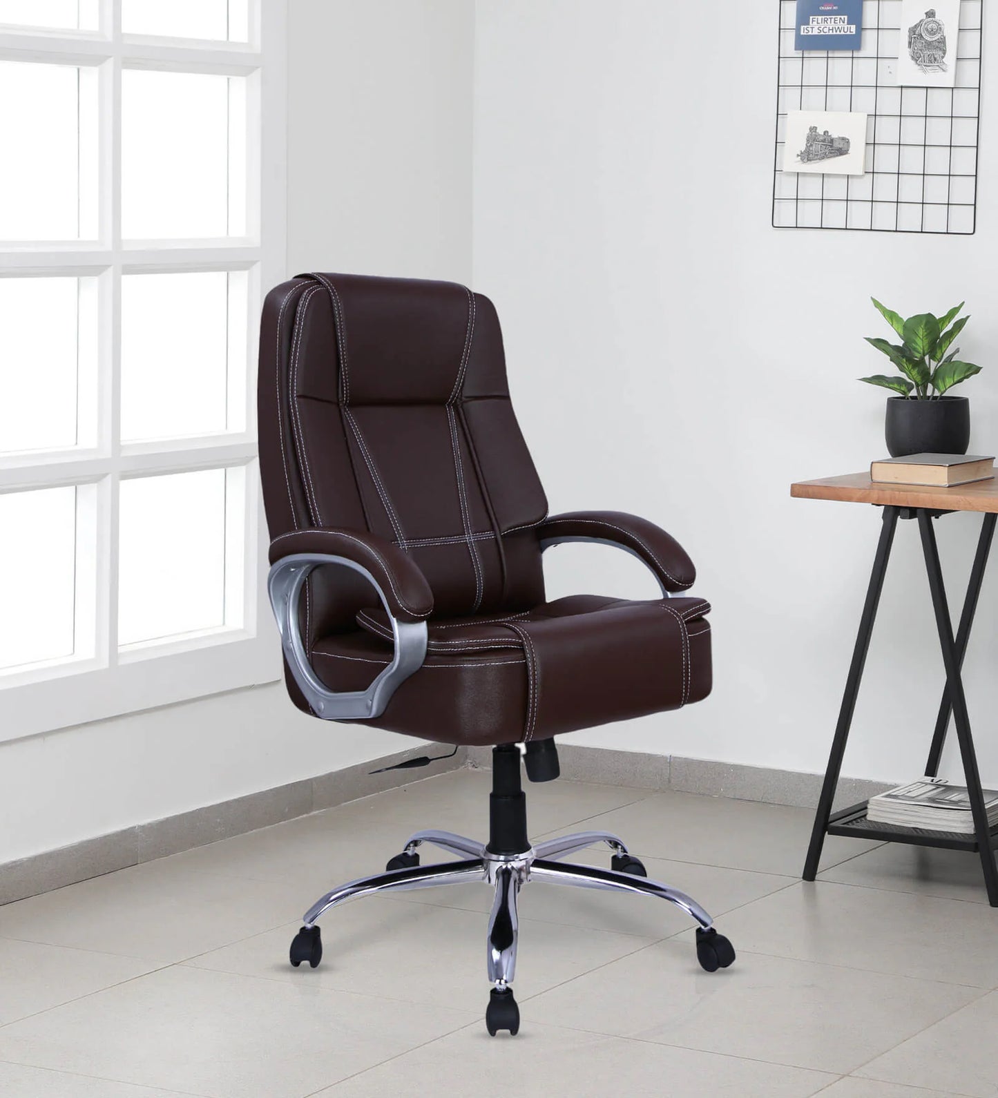 Executive Office Chair - High Back Leatherette Brown | Verbal Home