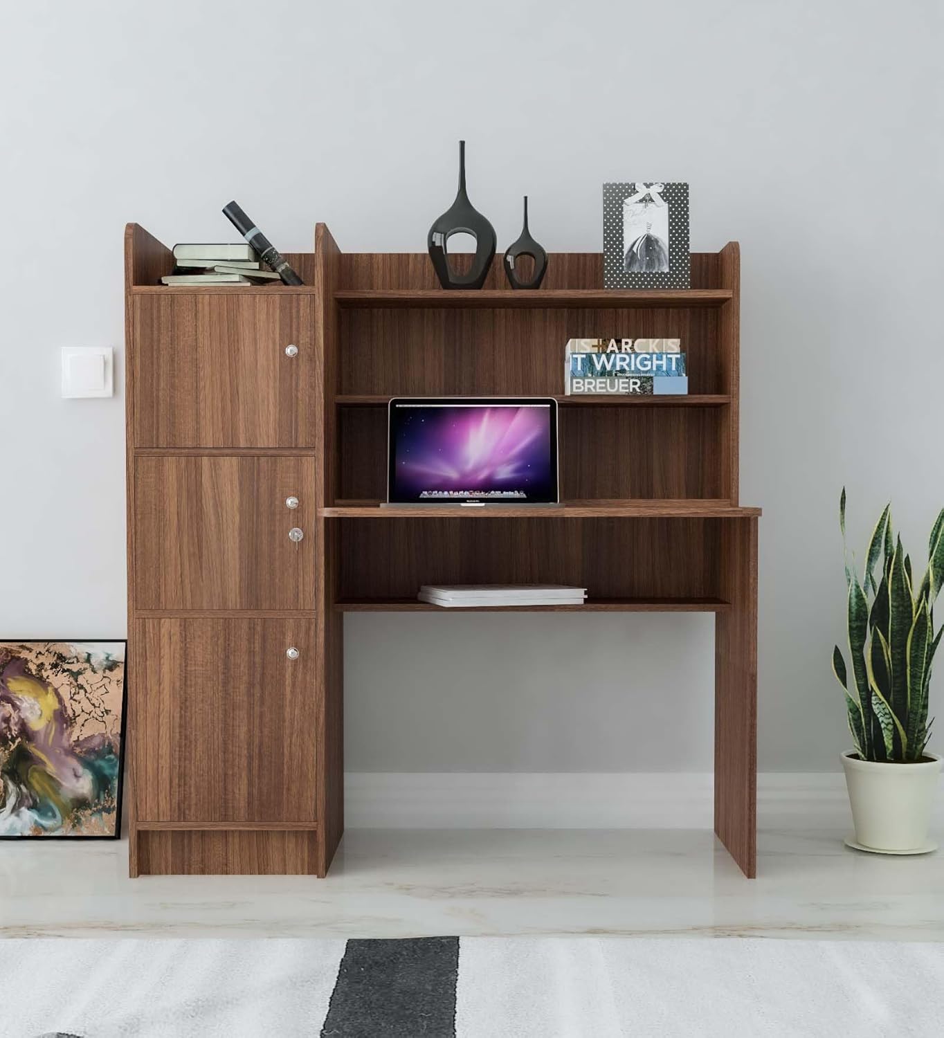 3 Door Engineered Wood Office Table | Multi-Purpose Study Table