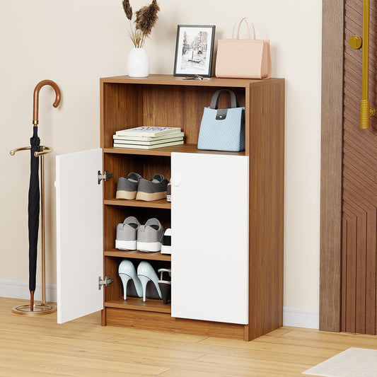 Wooden Shoe Rack with Door | Multi-Layer Footwear Storage Unit