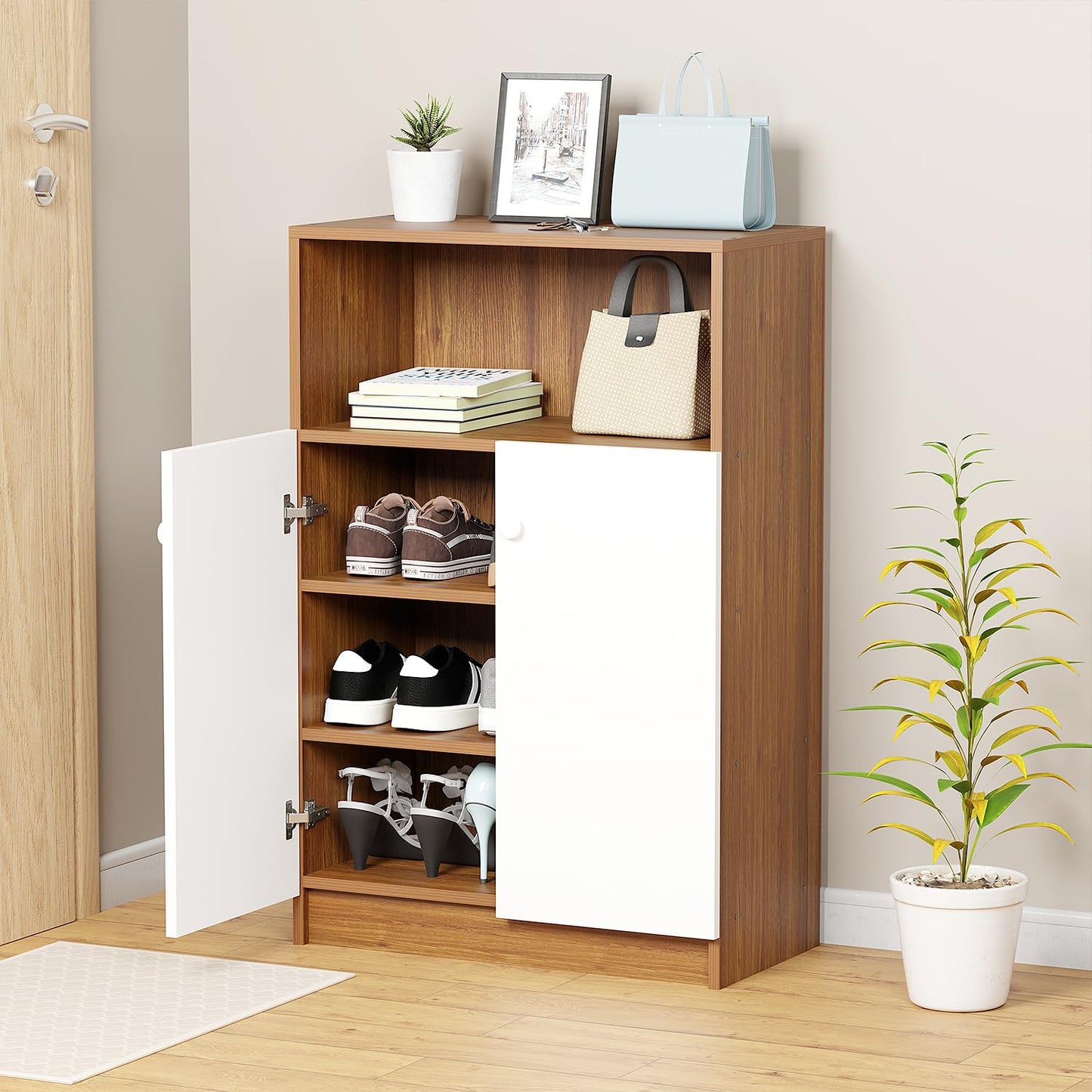Wooden Shoe Rack with Door | Multi-Layer Footwear Storage Unit