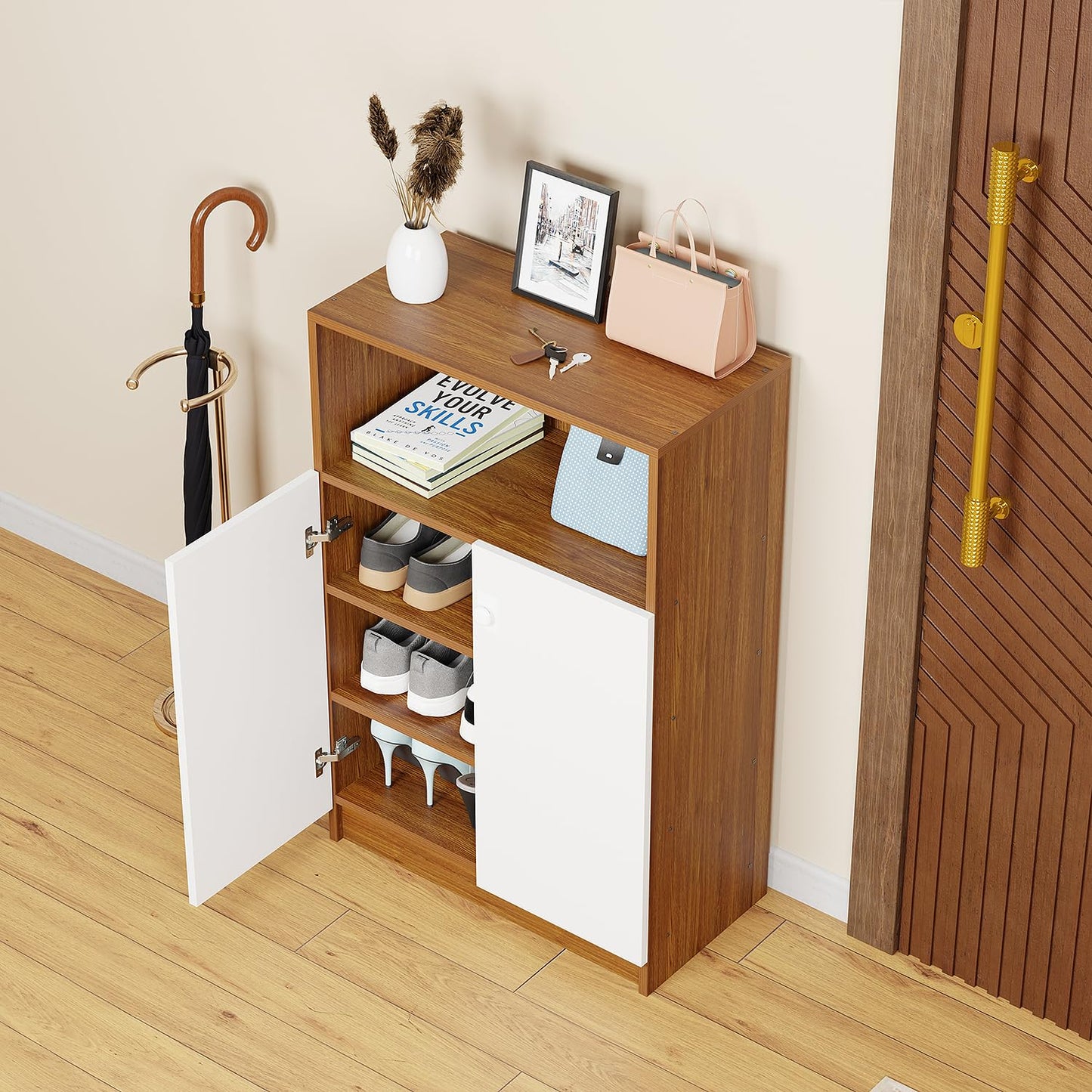 Wooden Shoe Rack with Door | Multi-Layer Footwear Storage Unit