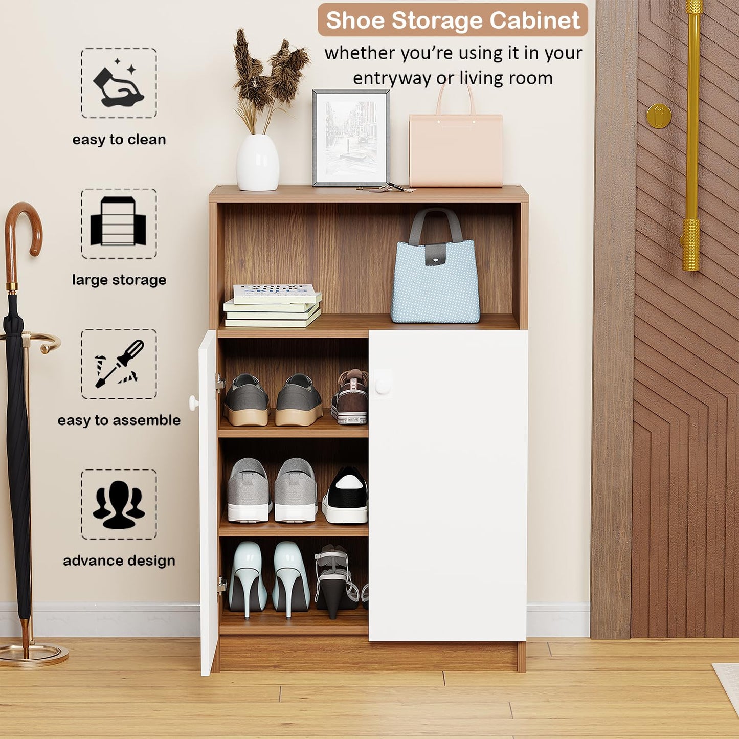 Wooden Shoe Rack with Door | Multi-Layer Footwear Storage Unit