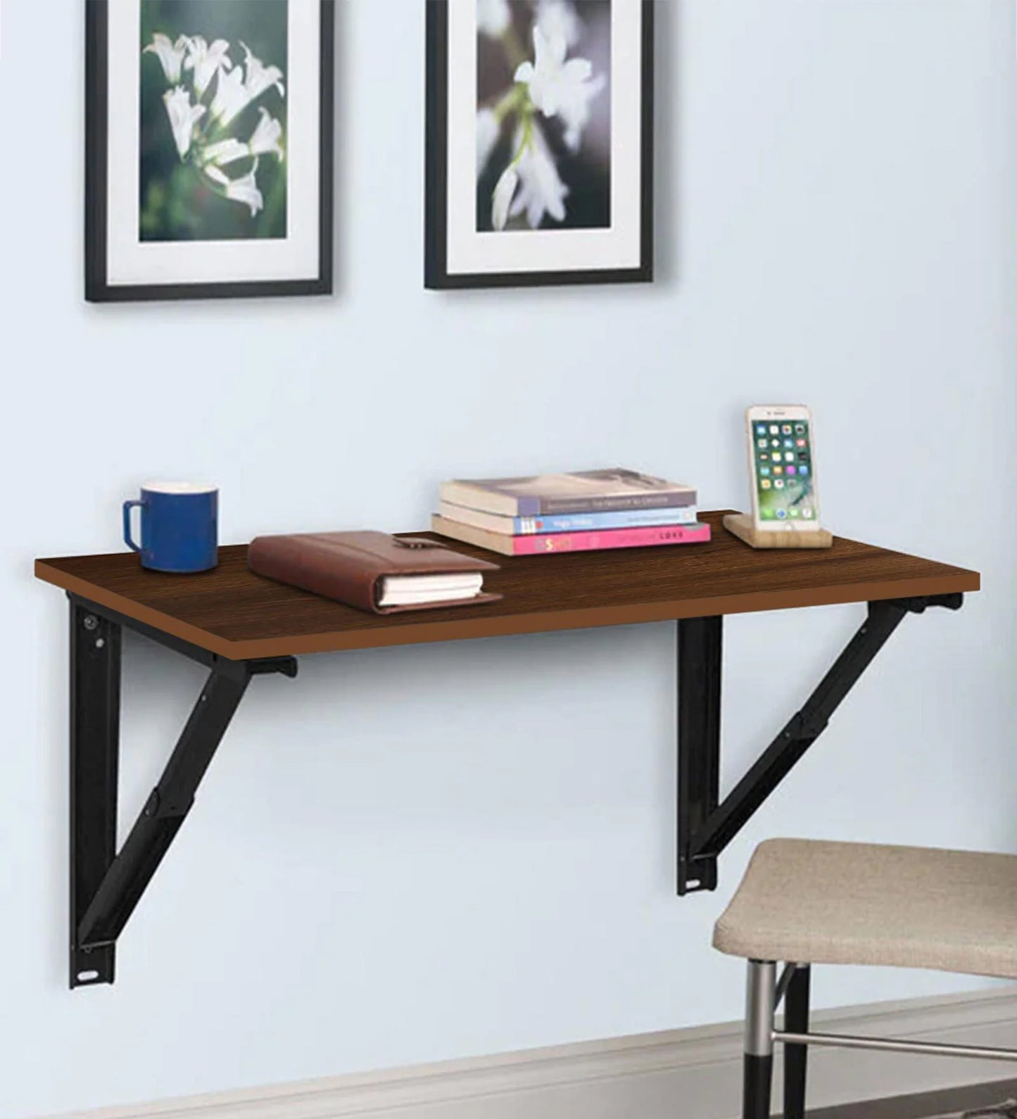 Premium Wall Mounted Folding Table | Oak Brown Finish | Free Installation in Mumbai & Navi Mumbai | Space-Saving Study/Work Desk by Verbal Home