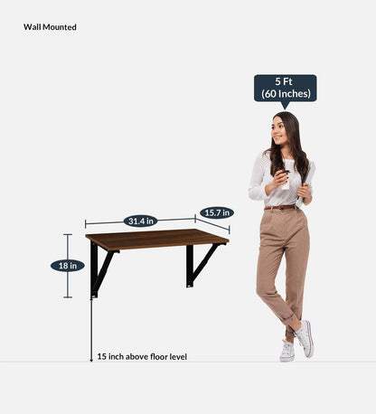 Premium Wall Mounted Folding Table | Oak Brown Finish | Free Installation in Mumbai & Navi Mumbai | Space-Saving Study/Work Desk by Verbal Home