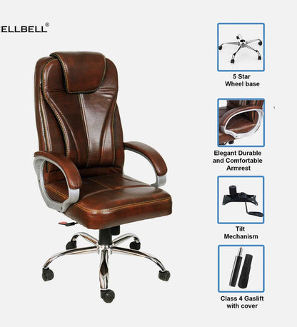 Premium Leatherette Executive Office Chair - Brown | Verbal Home