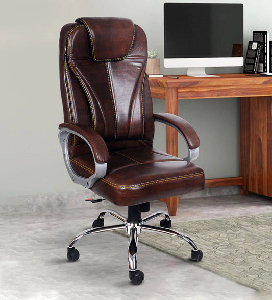 Premium Leatherette Executive Office Chair - Brown | Verbal Home