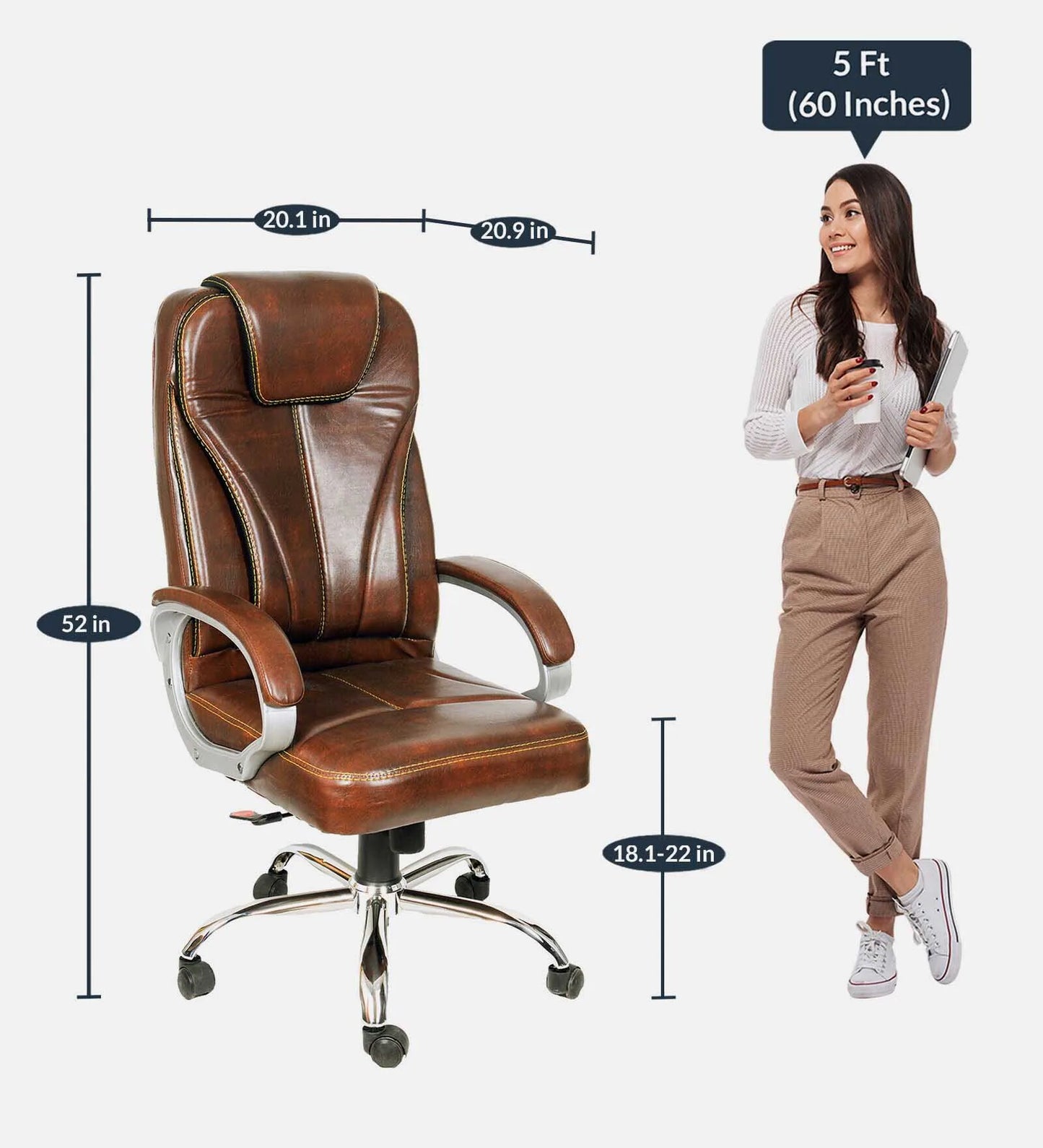 Premium Leatherette Executive Office Chair - Brown | Verbal Home