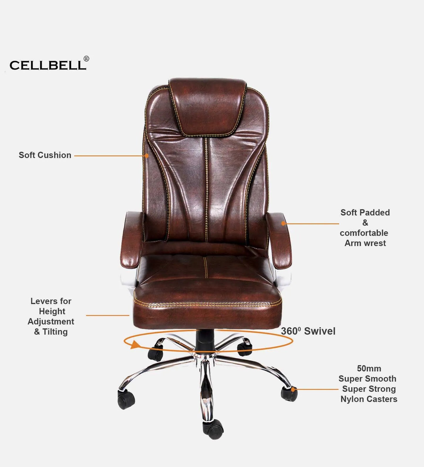 Premium Leatherette Executive Office Chair - Brown | Verbal Home