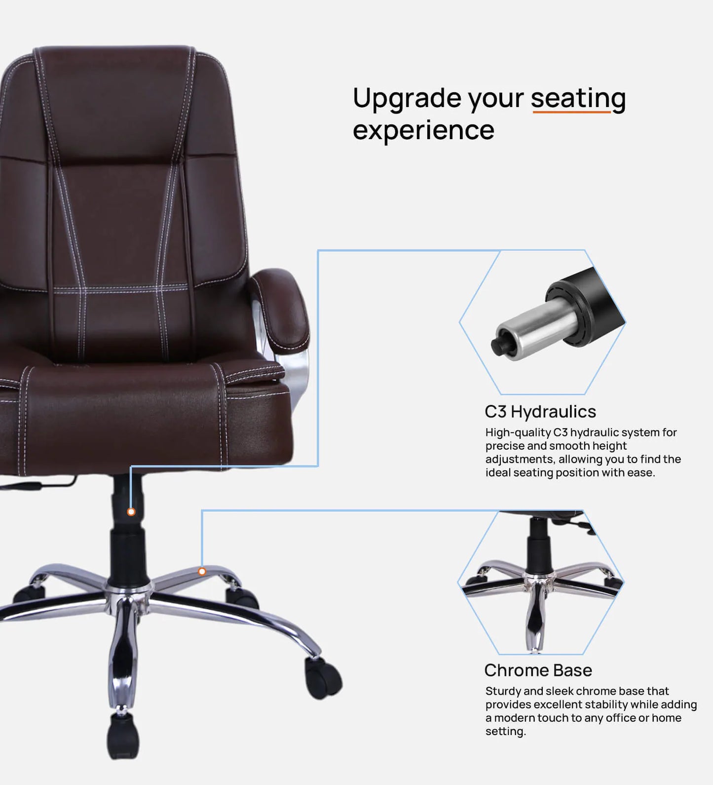 Executive Office Chair - High Back Leatherette Brown | Verbal Home