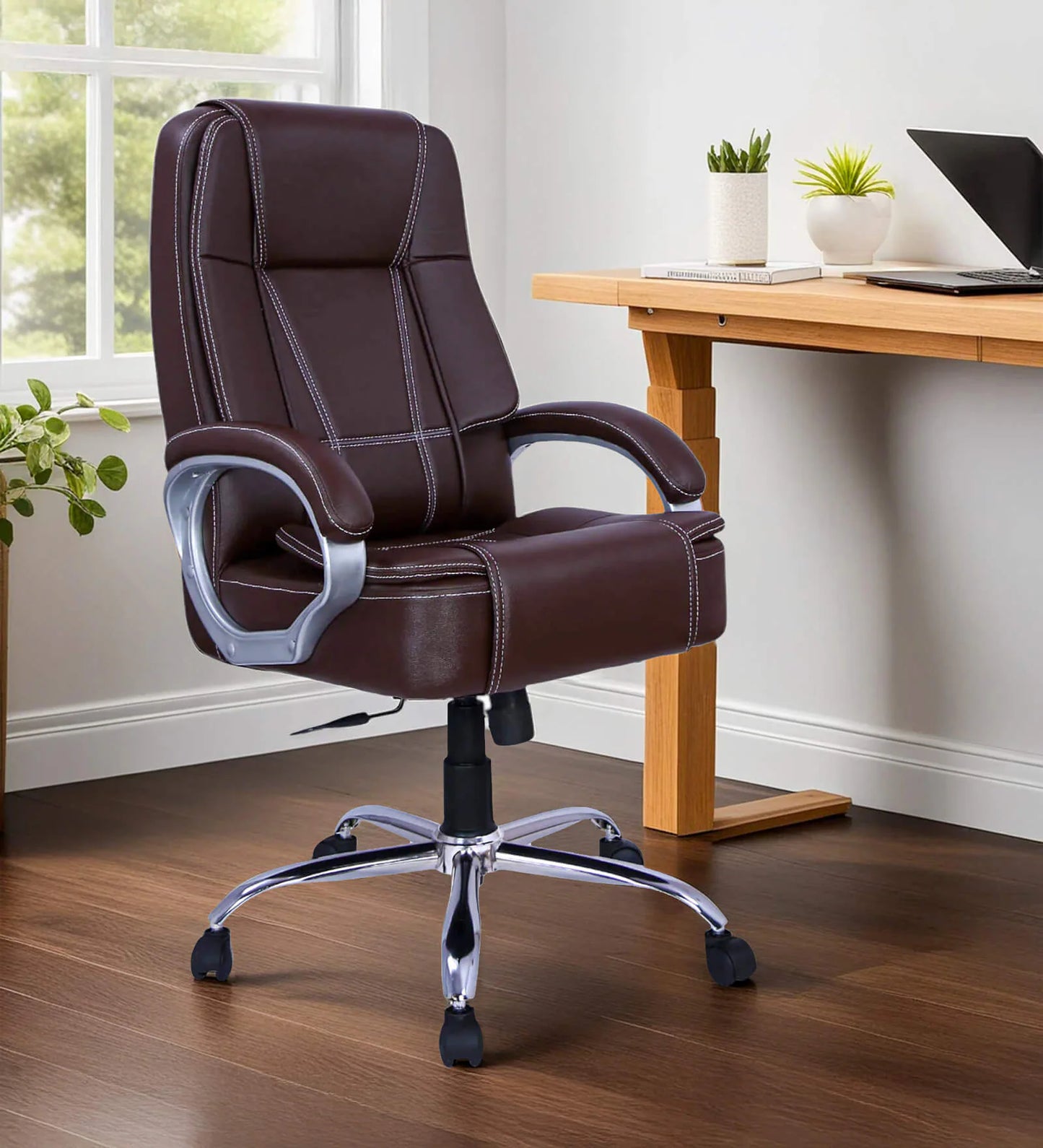 Executive Office Chair - High Back Leatherette Brown | Verbal Home