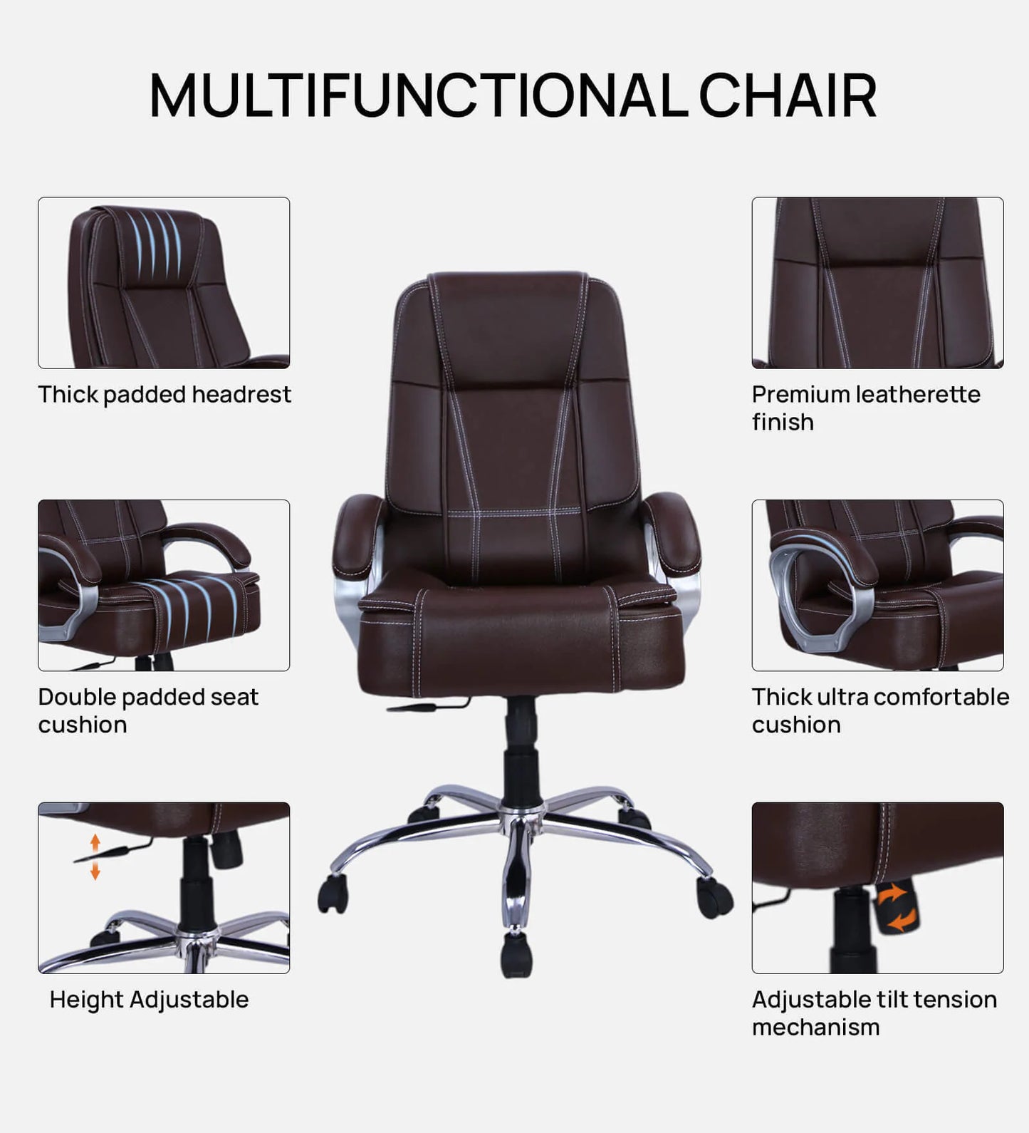 Executive Office Chair - High Back Leatherette Brown | Verbal Home