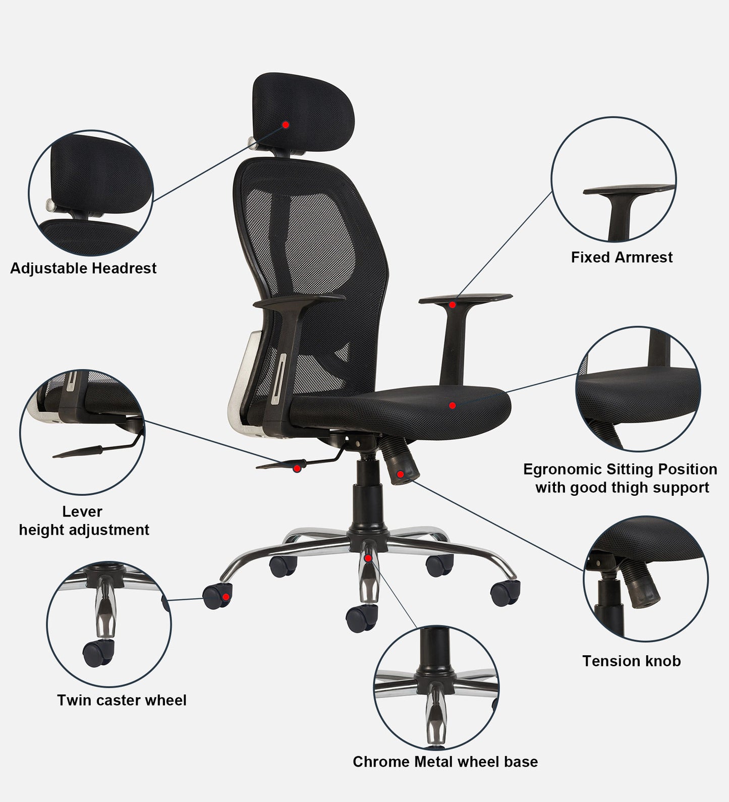 High Back Ergonomic Mesh Chair | Adjustable Office Seating – Black