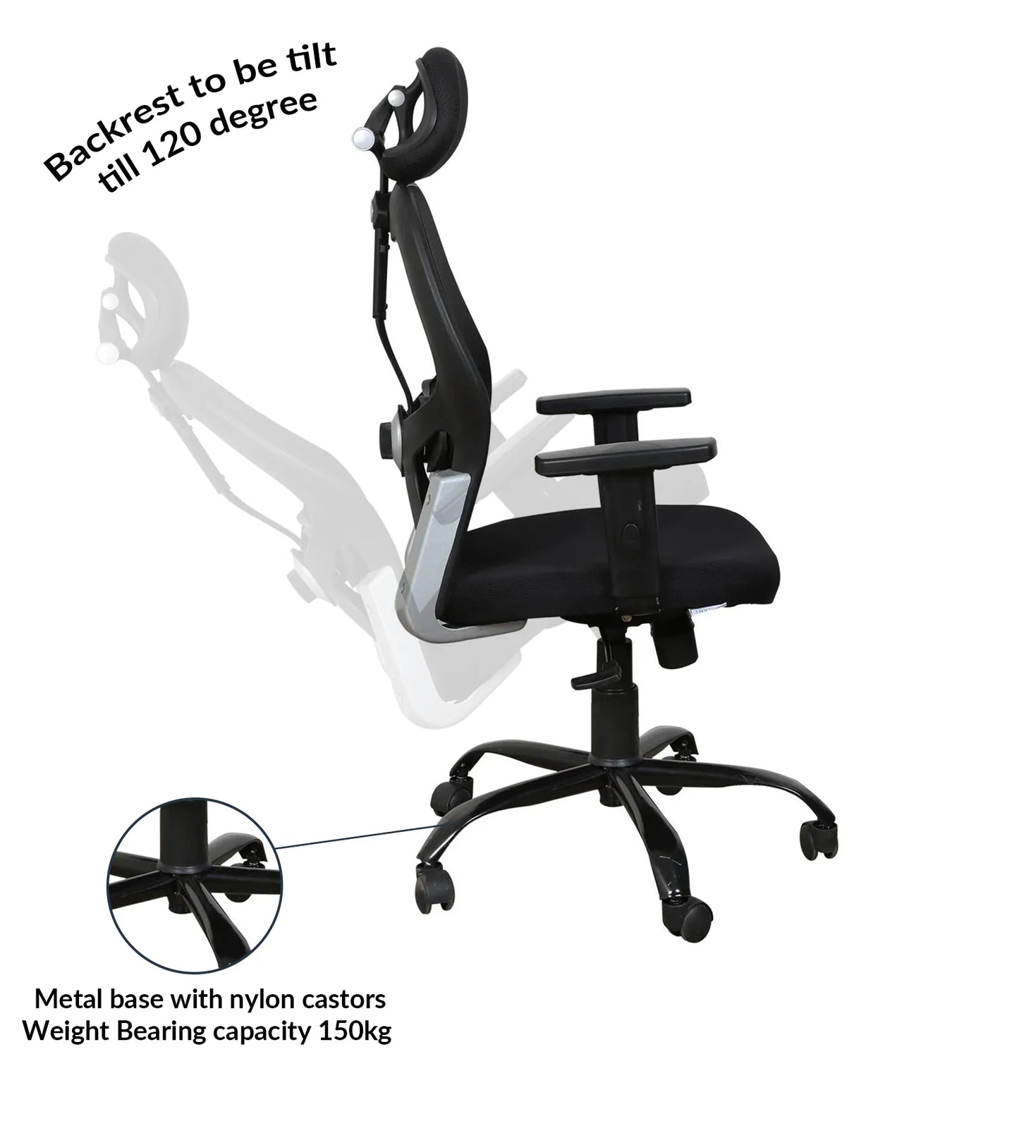 High Back Office Chair with Mesh Fabric & Armrest - Black | Verbal Home