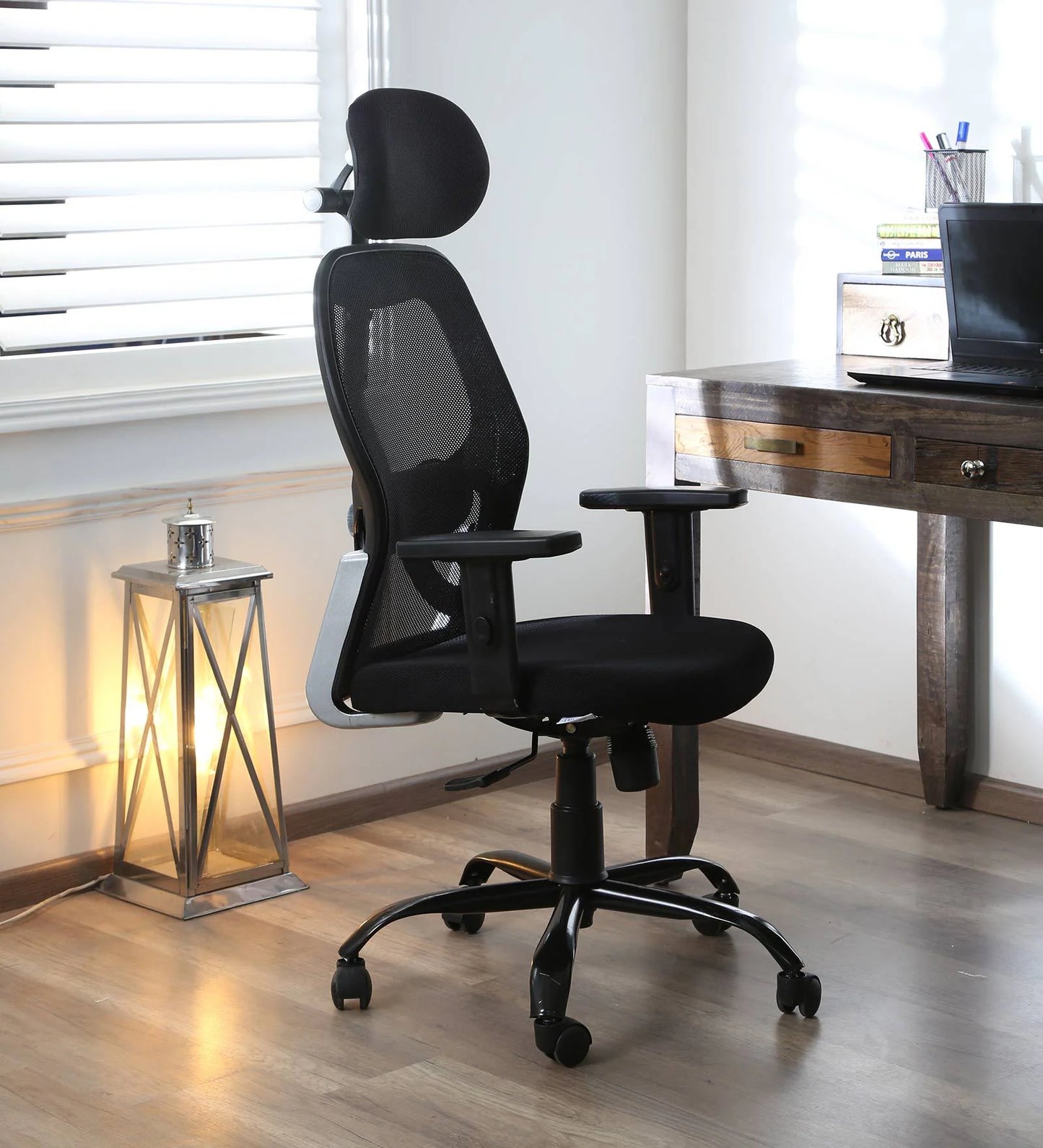 High Back Office Chair with Mesh Fabric & Armrest - Black | Verbal Home